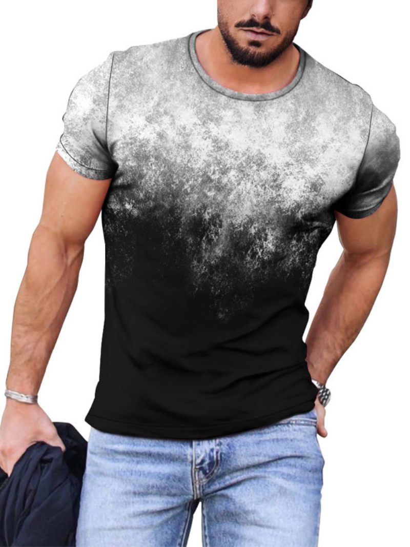 T-shirts Pour Hommes Décontracté Col Bijou Bloc Couleur Manches Courtes - Gris