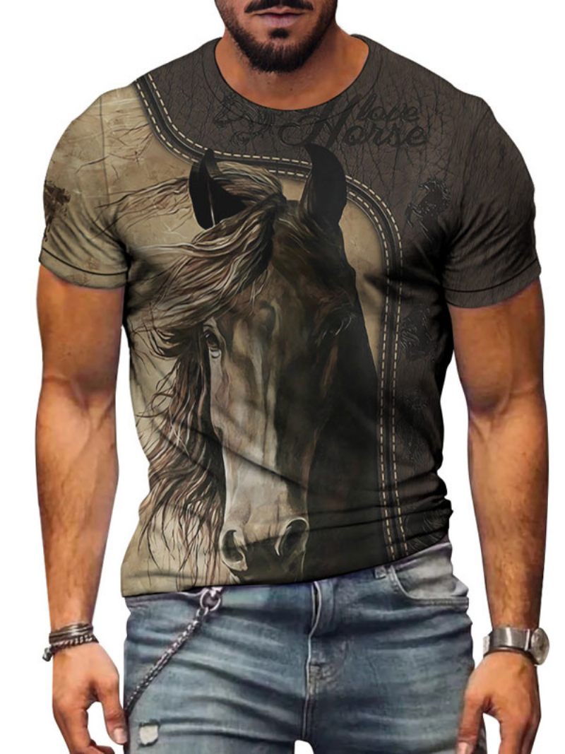 T-shirts Pour Hommes Décontracté Col Bijou Bloc Couleur Manches Courtes - Taupe