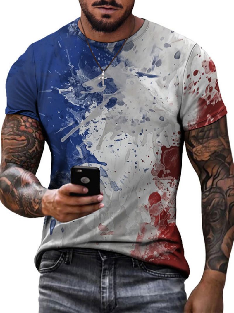 T-shirts Pour Hommes Décontracté Col Bijou Bloc Couleur Manches Courtes