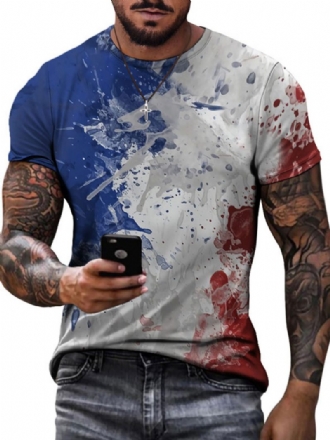 T-shirts Pour Hommes Décontracté Col Bijou Bloc Couleur Manches Courtes