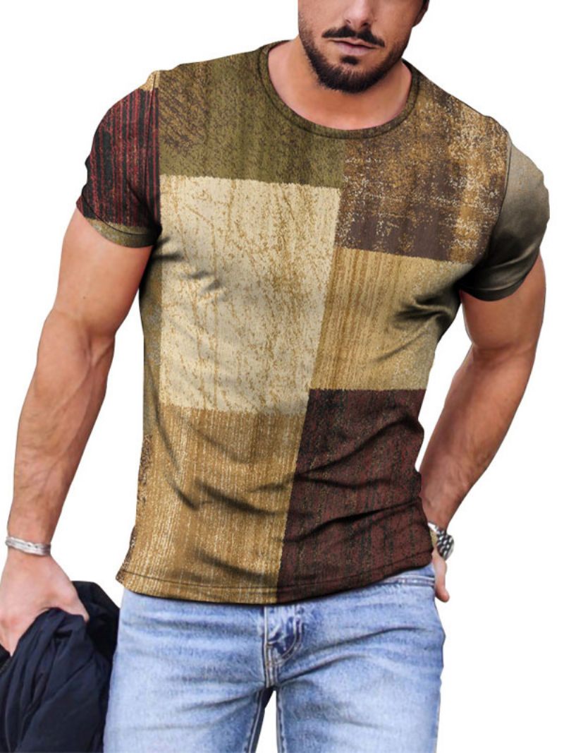 T-shirts Pour Hommes Décontracté Col Bijou Bloc Couleur Manches Courtes