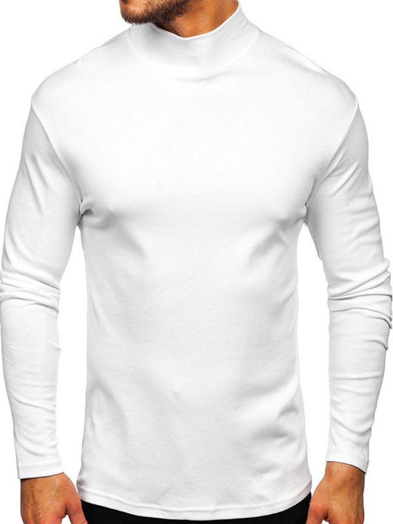 T-shirts Pour Hommes Décontractés Col Haut Manches Longues Surdimensionnées - Blanc