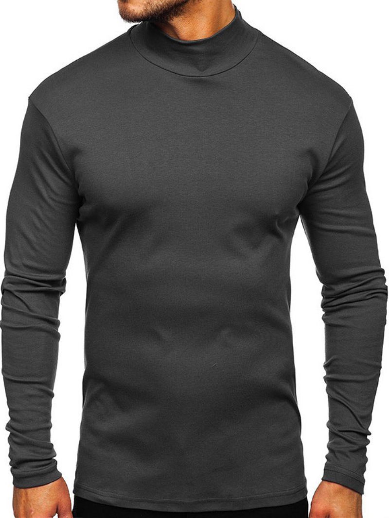 T-shirts Pour Hommes Décontractés Col Haut Manches Longues Surdimensionnées - Gris Foncé