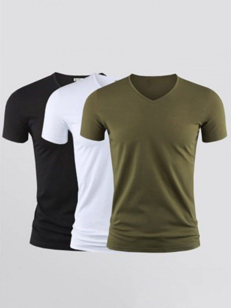 T-shirts Pour Hommes Décontractés Col V Manches Courtes - Vert Chasseur