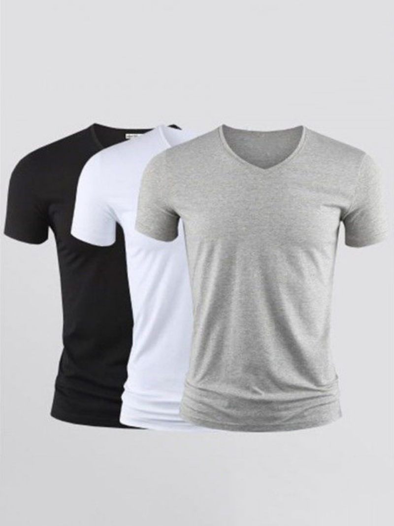 T-shirts Pour Hommes Décontractés Col V Manches Courtes - Gris Clair