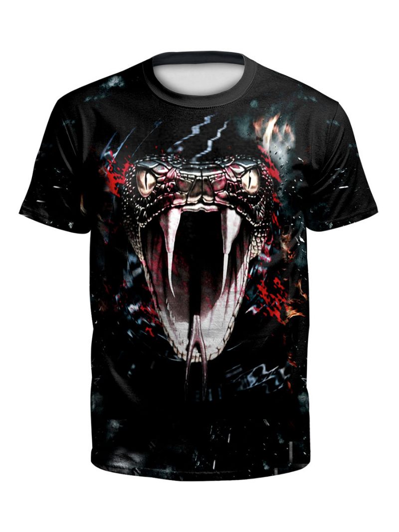 T-shirts Pour Hommes Effrayant Halloween Motif Serpent Bijou Cou Squelette Manches Courtes Chemisier